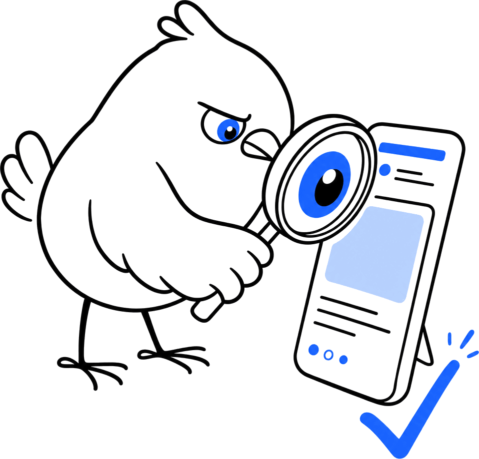 Storeboard bird inspecting a comparison