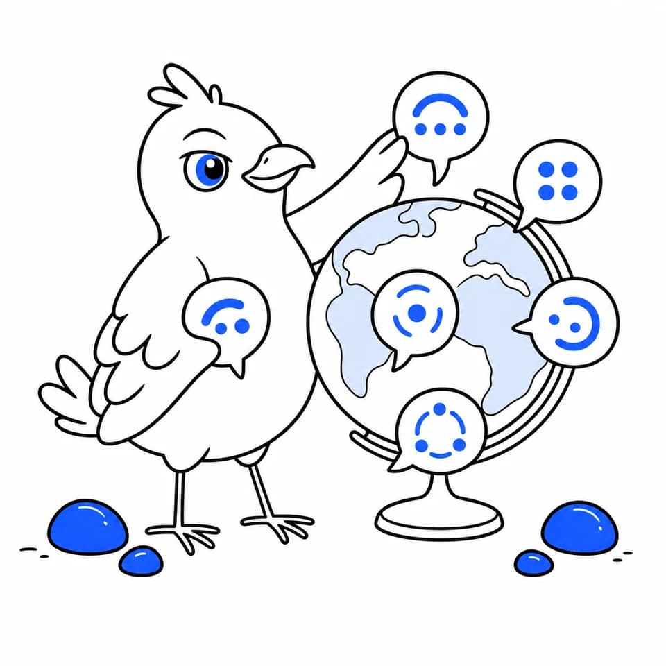 Storeboard bird organizing localized messages around a globe